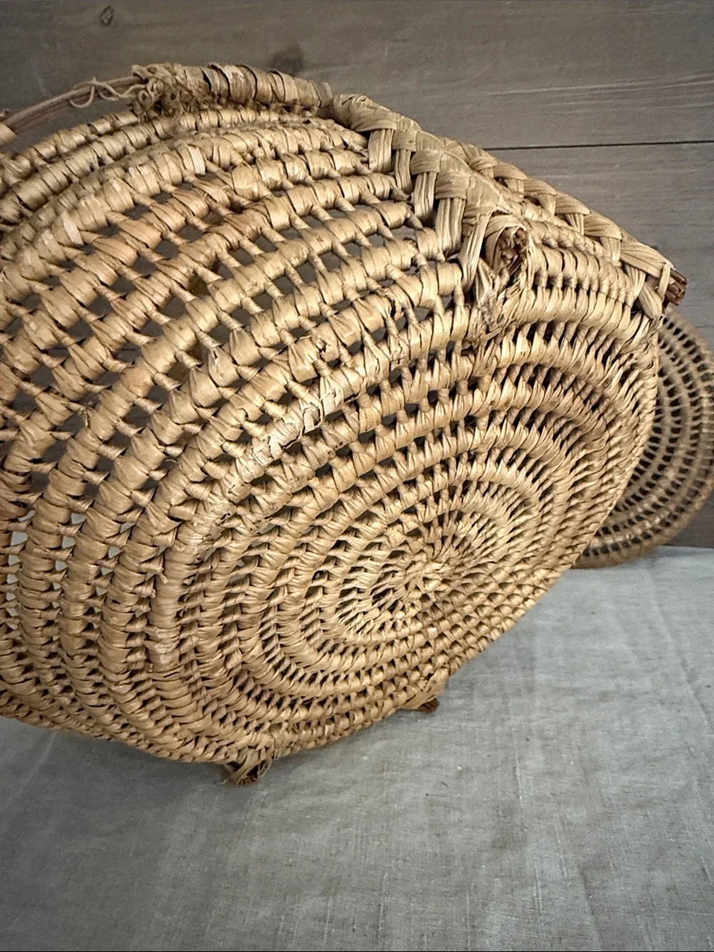 Old Hand Woven Basket with Handle & Lid